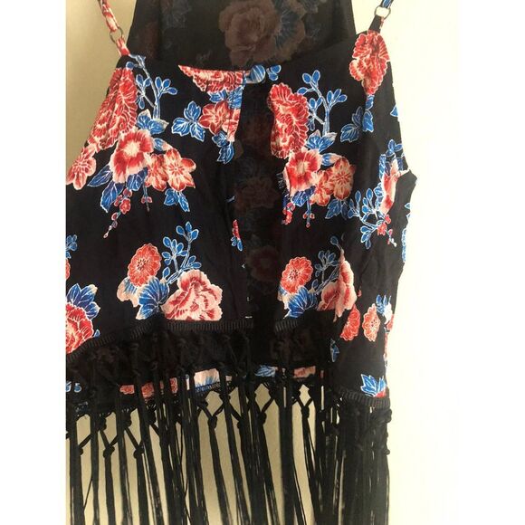 Forever 21 Strappy floral black tank top with fringe size M - Picture 3 of 7